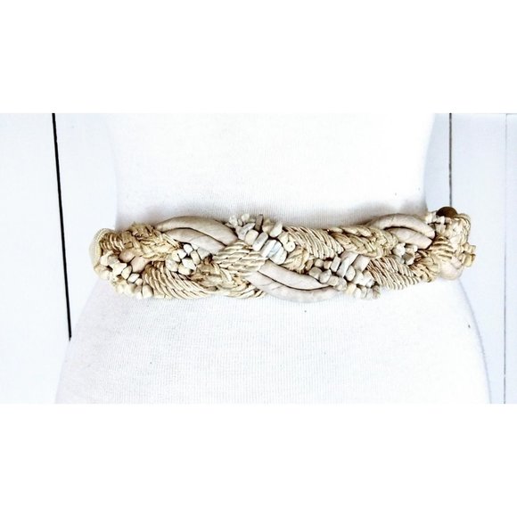 Ivory braided stone beaded rope belt - Picture 2 of 4